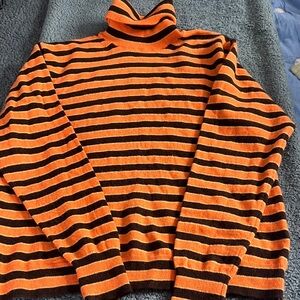 Marni Uniqlo Orange and Black Striped Turtleneck Sweater